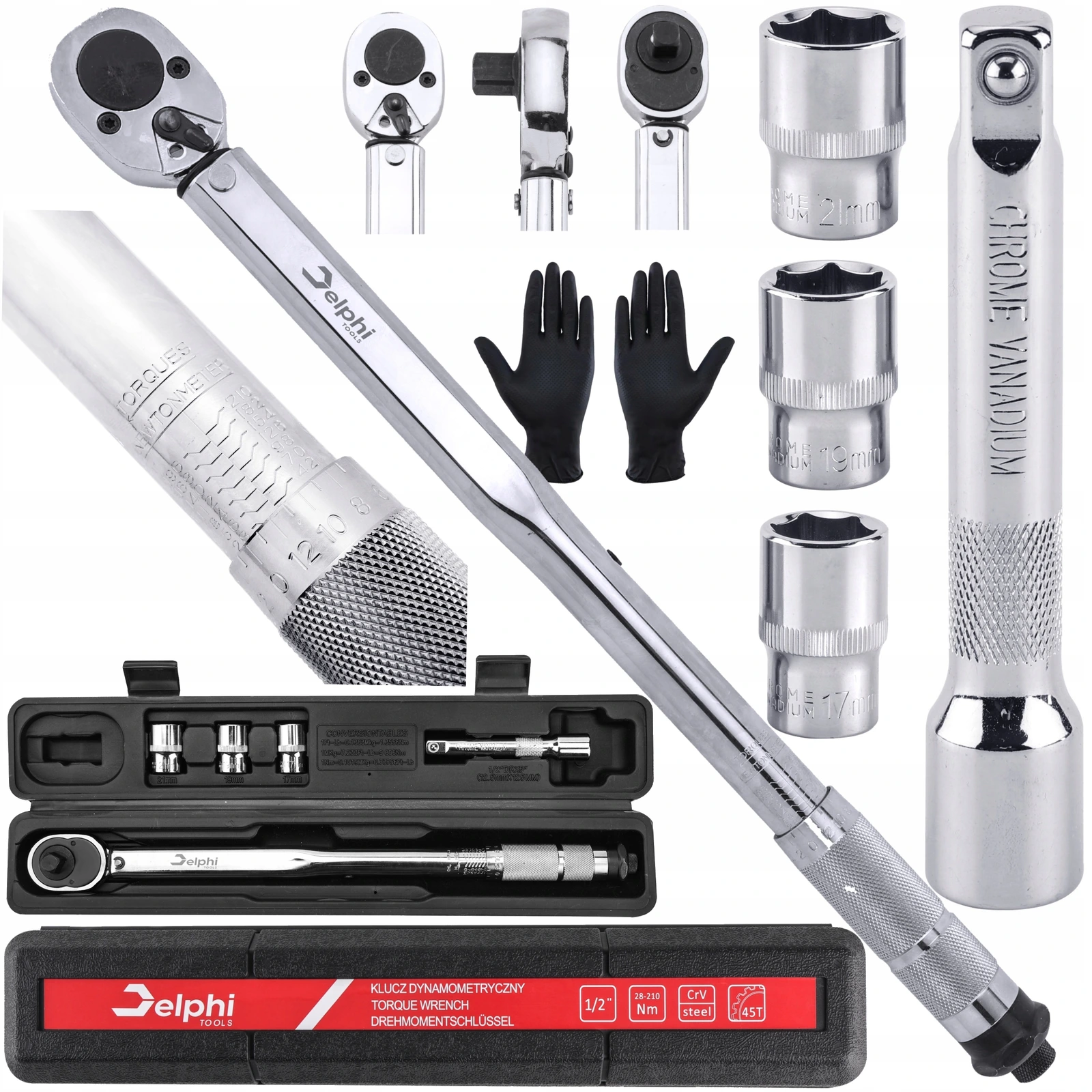 Klucz dynamometryczny Delphi tools 1/2" 28-210 Nm z nasadkami 17/19/21 mm
